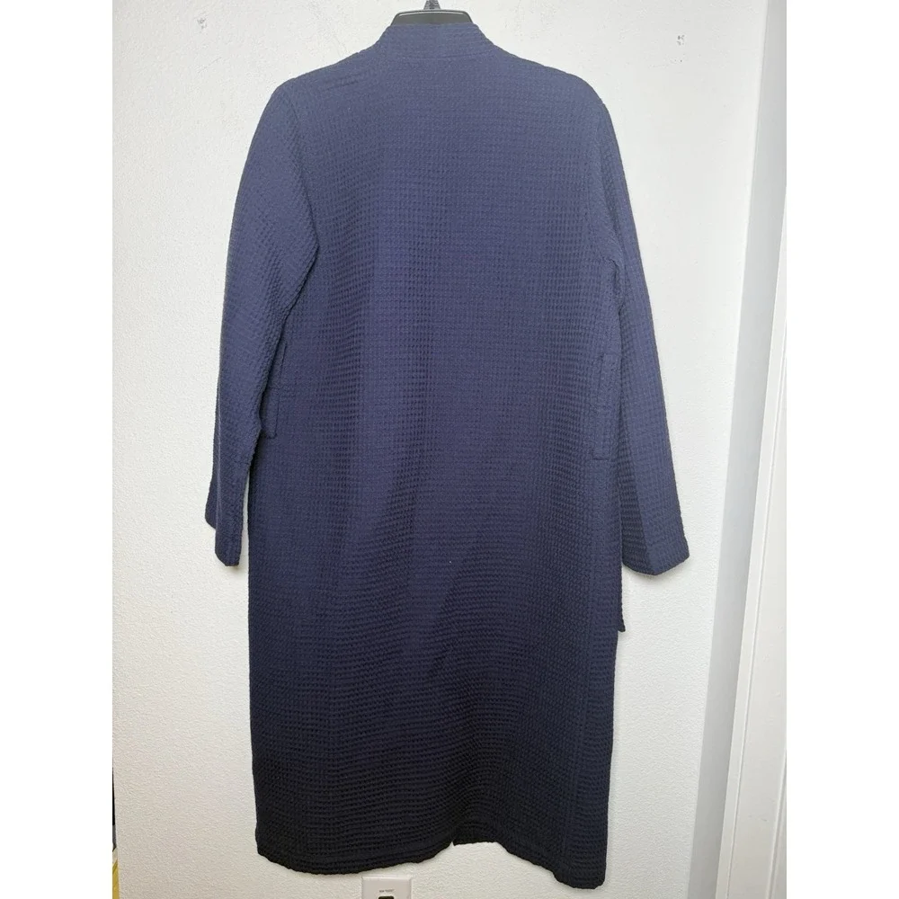 FRETTE UNISEX Waffle Terry Bath Robe Shawl Collar Navy Blue Size S/M (no Tie)